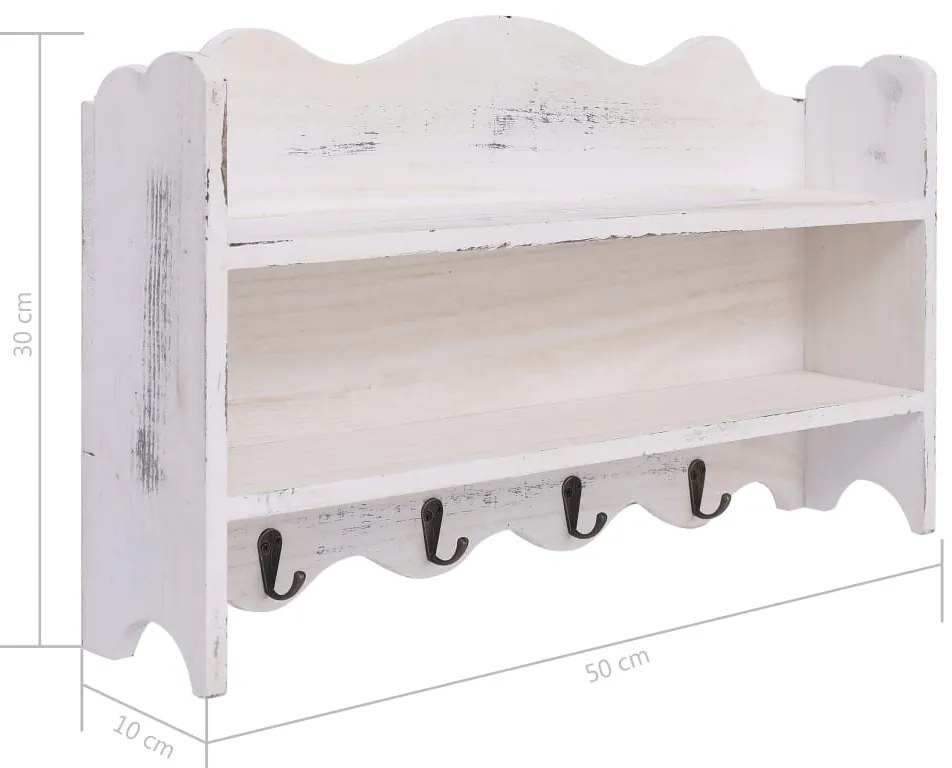 vidaXL Κρεμάστρα Τοίχου Λευκή 50 x 10 x 30 εκ. Ξύλινη