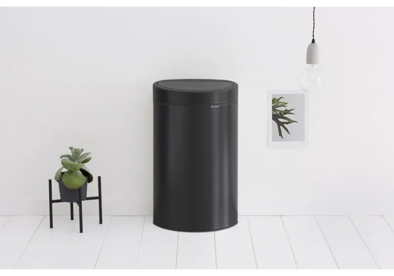 Κάδος Brabantia Touch Bin New 649733, 40 l, αθόρυβο και ομαλό κλείσιμο, επίπεδη πλάτη, Μαύρο