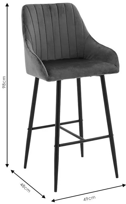 Σκαμπό bar Patrin Μεταλλικό Μαύρο και Βελούδο Μαύρο 49x48x98εκ. 2αδα 49x48x98 εκ.
