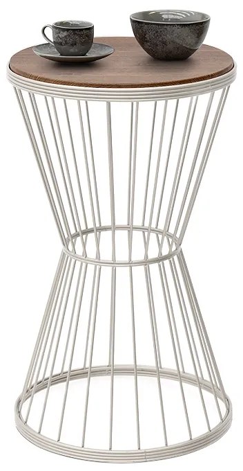 Τραπεζάκι βοηθητικό Hoffman Megapap μεταλλικό - Mdf χρώμα λευκό - καρυδί 35x35x58εκ.