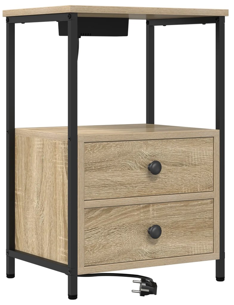 vidaXL Κομοδίνο με Σταθμό Φόρτισης με συρτάρι 2 pcs Sonoma Δρυς