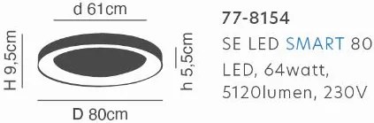 Φωτιστικό Οροφής - Πλαφονιέρα SE LED SMART 80 AMAYA CEILING BLACK Δ3 - 77-8154 - 51W - 100W - 77-8154