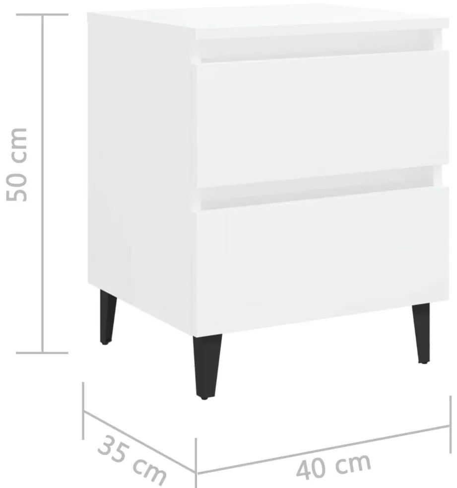 Κομοδίνα 2 τεμ. Γυαλιστερό Λευκό 40x35x50 εκ. από Επεξ. Ξύλο - Λευκό