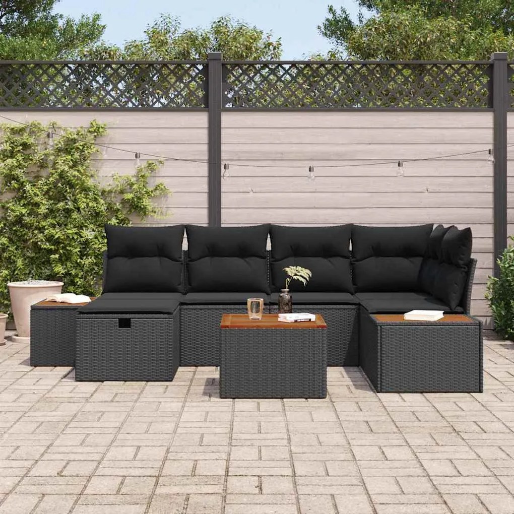 vidaXL Σετ Καναπέ Κήπου με μαξιλάρι 7 pcs Μαύρο Πολυ ράταν