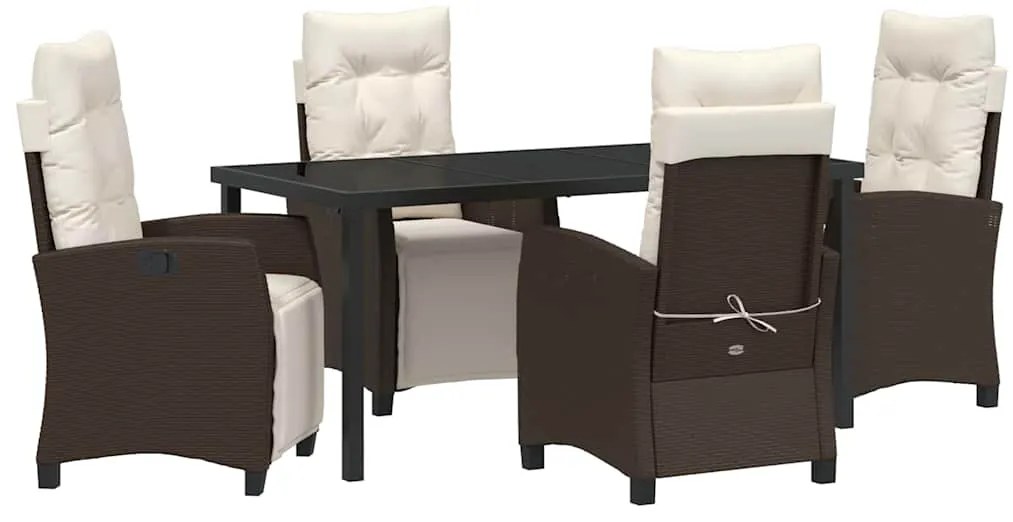 vidaXL Σέτ φαγητού για κήπο με μαξιλάρι 5 pcs Καφέ συνθετικό ρατάν