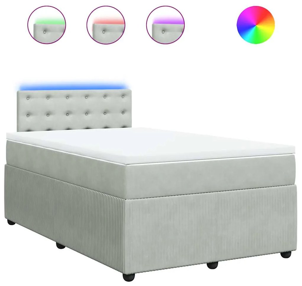 vidaXL Κρεβάτι Boxspring με Στρώμα Ανοιχτό Γκρι 120x200 εκ. Βελούδινο