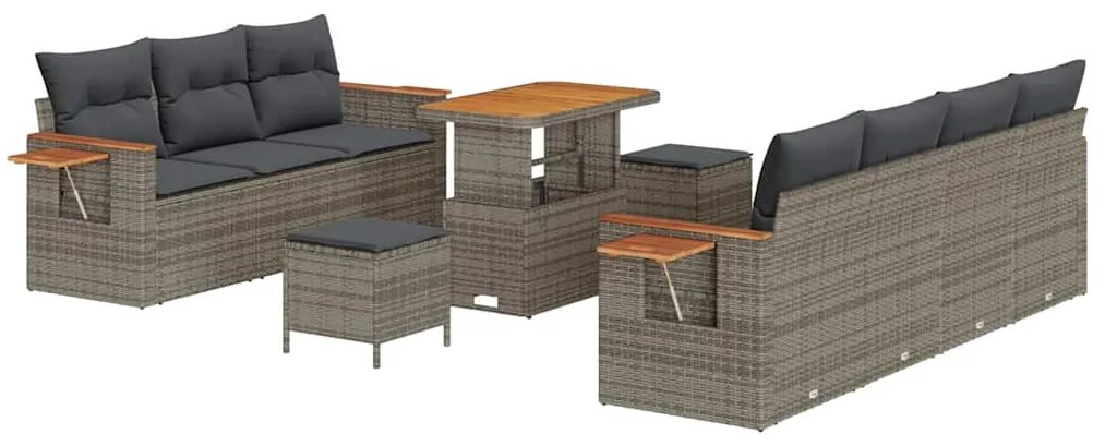vidaXL Σετ Καναπέ Κήπου με μαξιλάρι 10 pcs Γκρι 90 x 55 x 71 cm