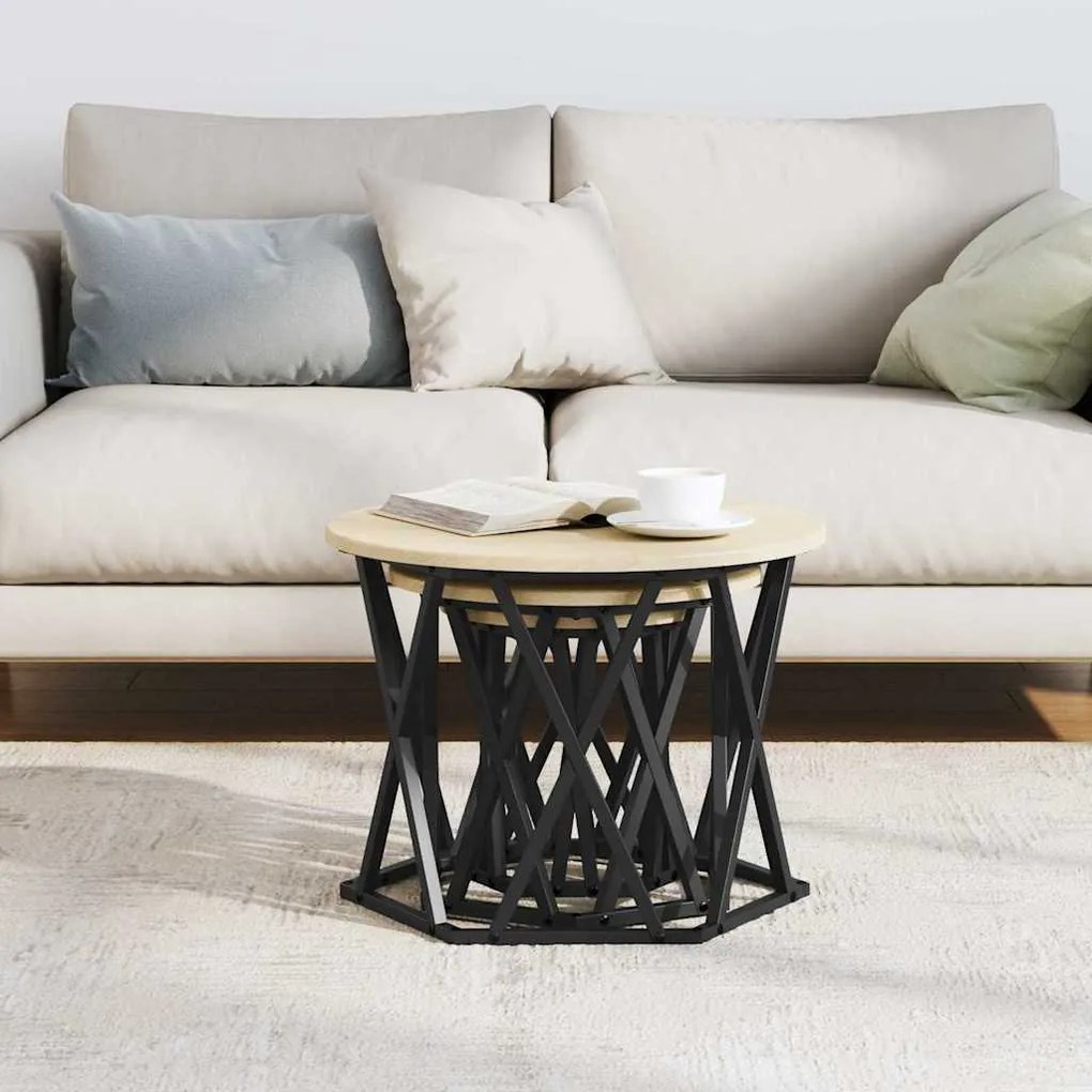 vidaXL Κομοδίνο Μονάδας 3 pcs Δρύς Sonoma Μηχανισμένο ξύλο και ατσάλι