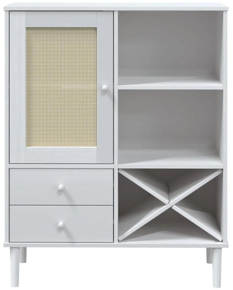 vidaXL Ντουλάπι Ψηλό SENJA Λευκό/Ρατάν 90x40x112 εκ. Μασίφ Ξύλο Πεύκου