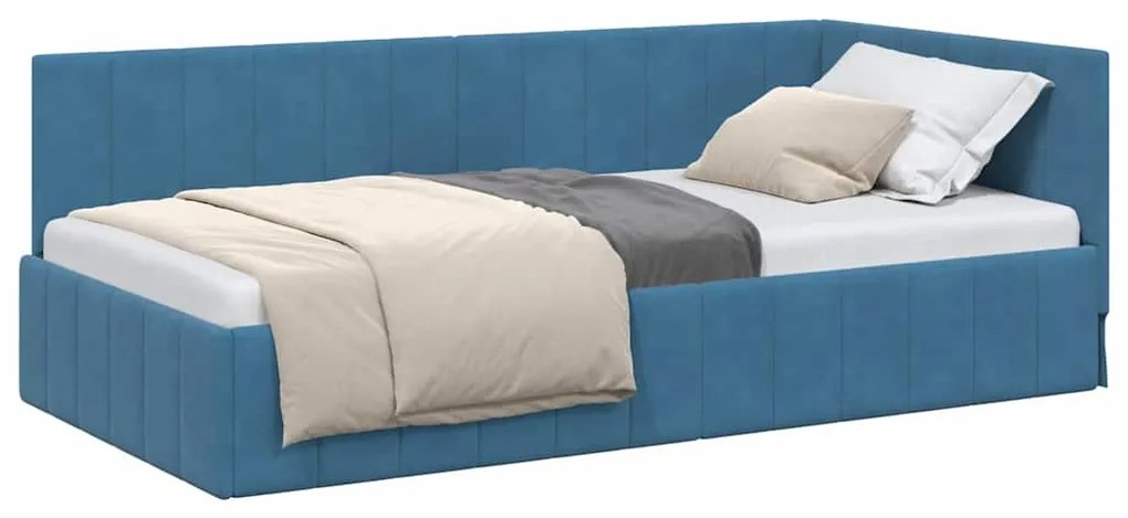 vidaXL Κρεβάτι Γωνίας με κεφαλάρι Μπλε 100 x 200 cm Βελούδο