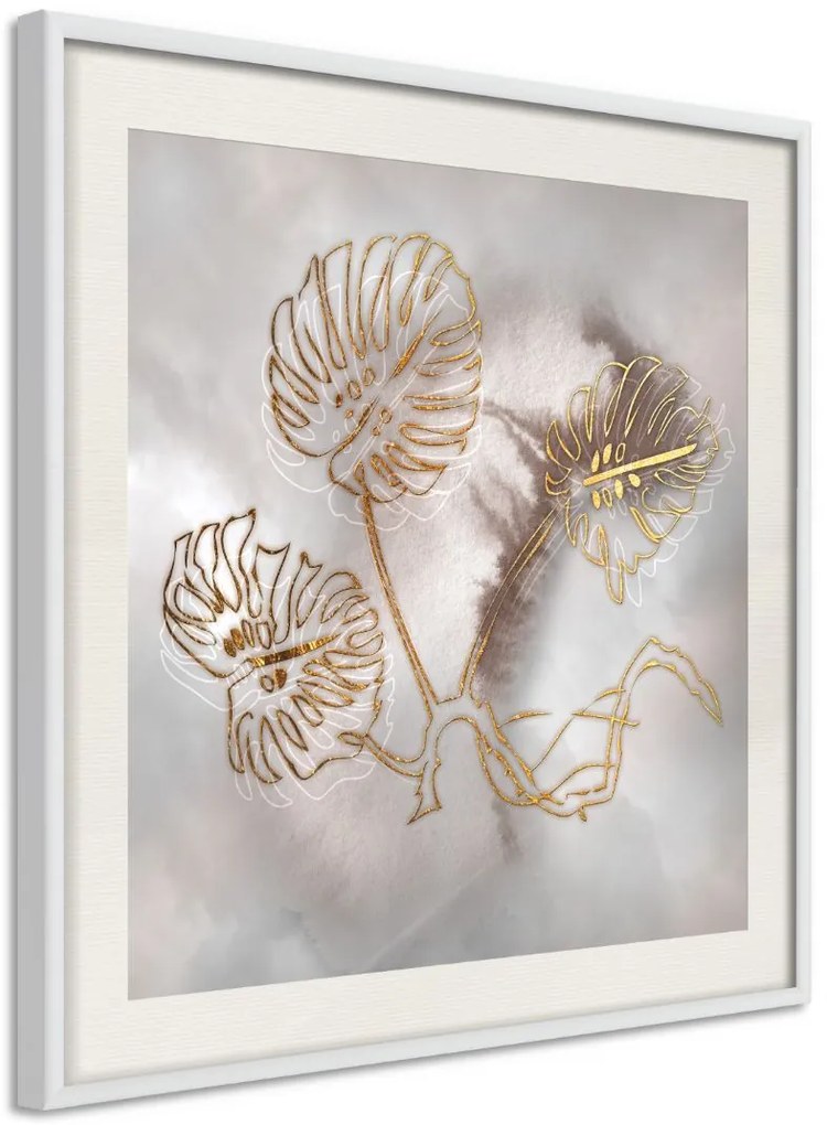 Αφίσα - Golden Monstera Leaves - 50x50 - Χρυσό - Χωρίς πασπαρτού