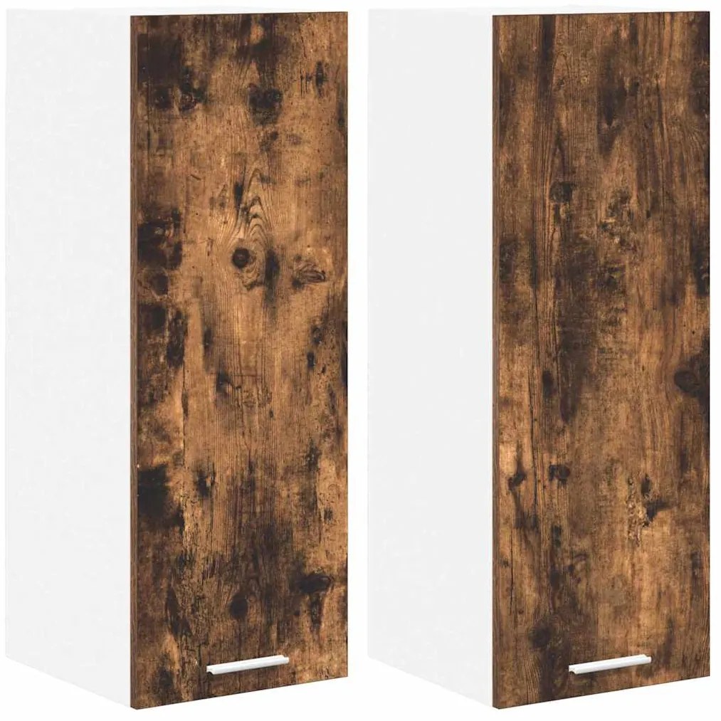 vidaXL Κρεμαστό ντουλάπι με πόρτα Riga 2 pcs Καπνιστός Δρυς και Λευκό