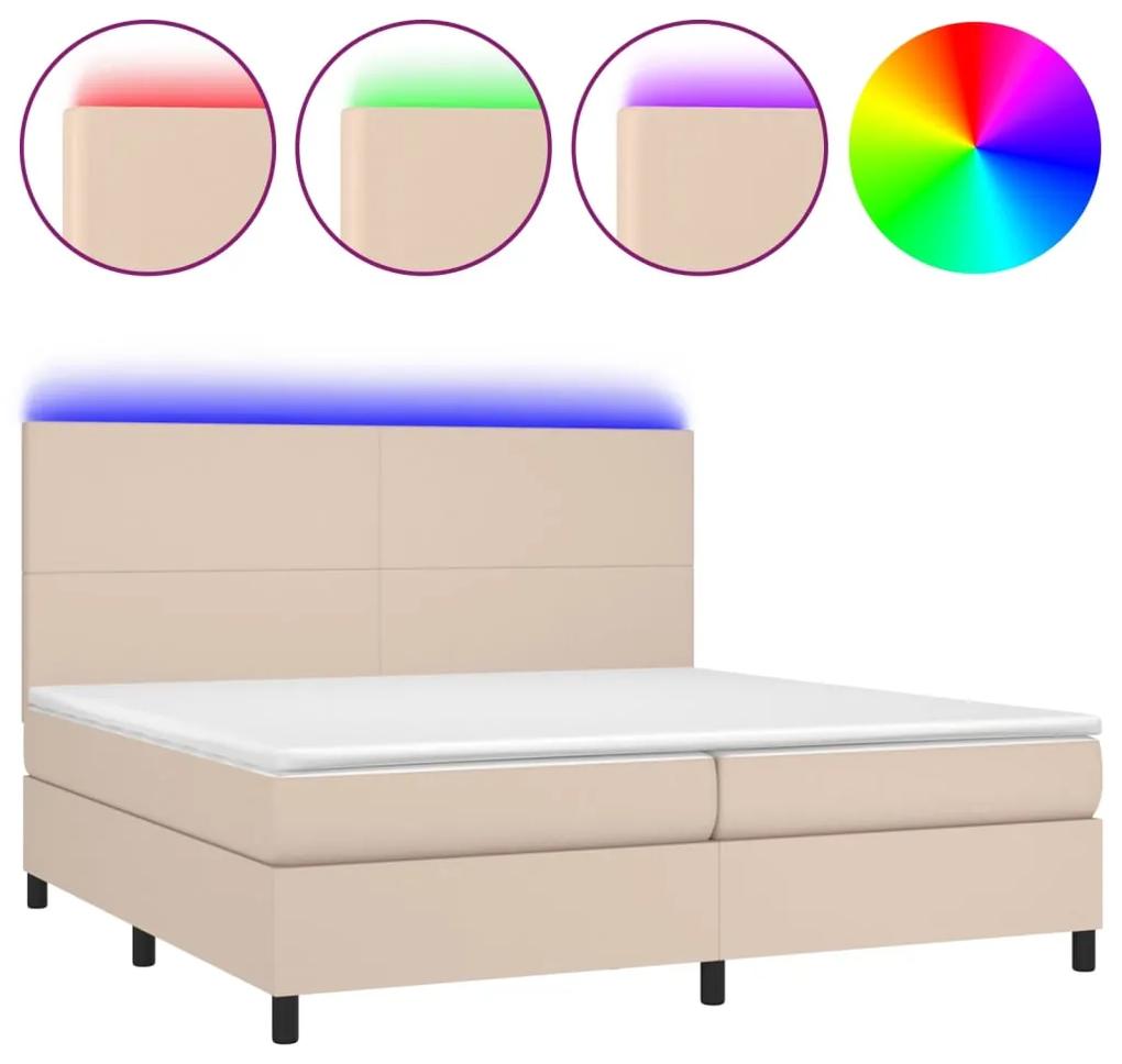 vidaXL Κρεβάτι Boxspring Στρώμα&LED Καπουτσίνο 200x200 εκ. Συνθ. Δέρμα