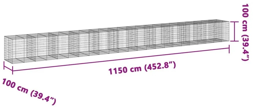 Συρματοκιβώτιο με Κάλυμμα 1150x100x100 εκ. Γαλβανισμένο Χάλυβα - Ασήμι