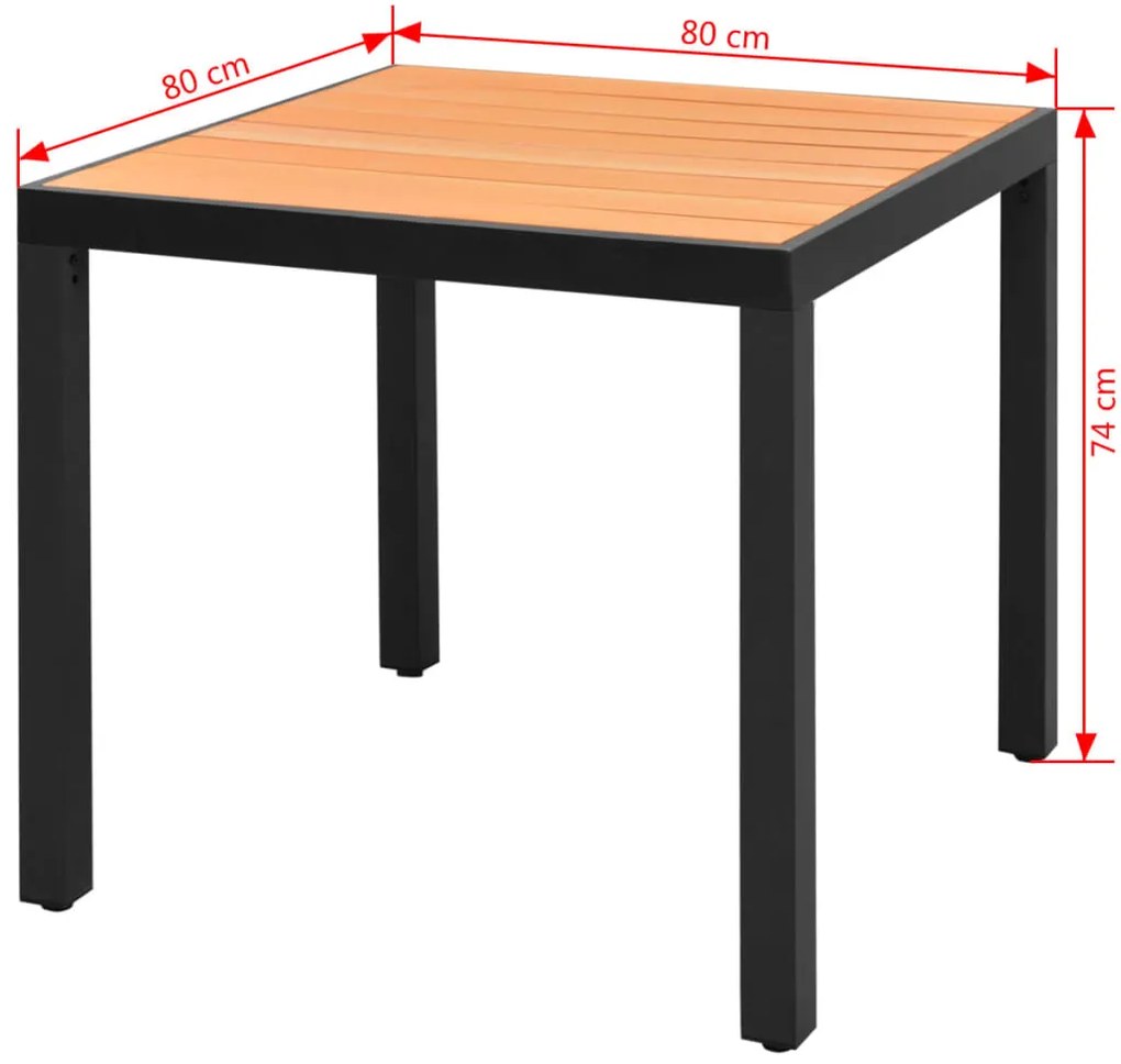 vidaXL Τραπέζι Κήπου Καφέ 80 x 80 x 74 εκ. από Αλουμίνιο / WPC