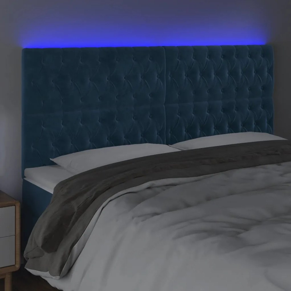 vidaXL Κεφαλάρι Κρεβατιού LED Σκούρο Μπλε 180x7x118/128 εκ. Βελούδινο