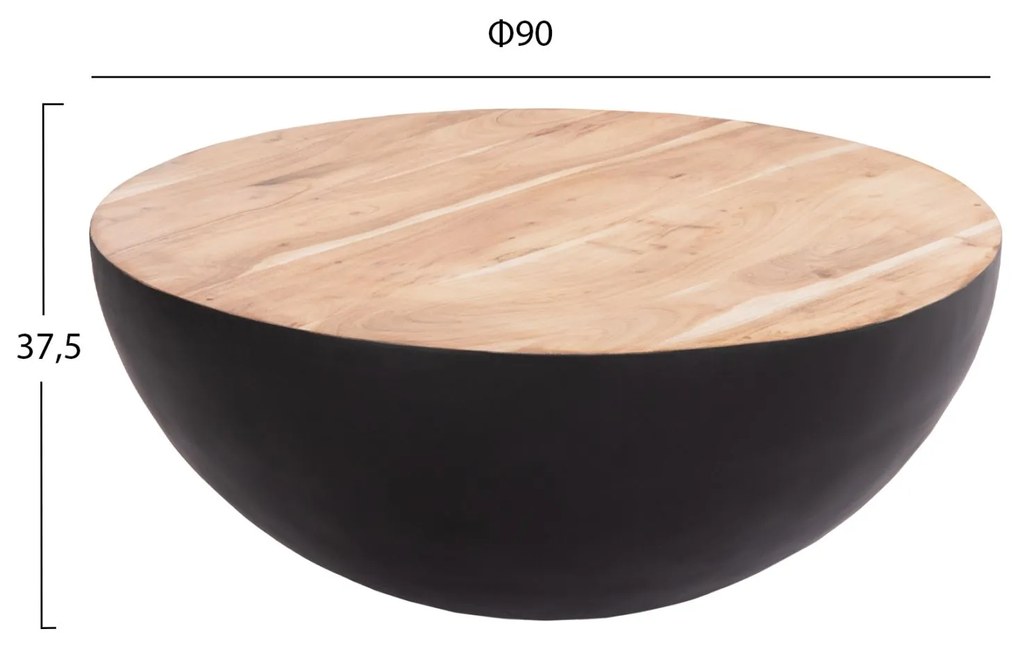 Διακοσμητικό Τραπέζι Σαλονιού Bowl Φ90x37,5Υεκ. Μαύρο Με Ξύλο Ακακίας