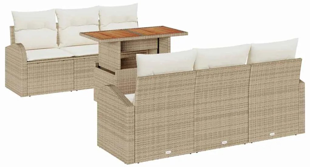 vidaXL Σετ Καναπέ Κήπου με αποθήκευση 7 pcs Μπεζ Πολυ ράταν
