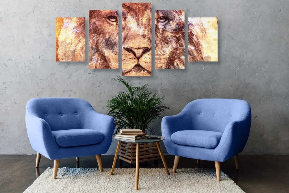 Εικόνα 5 τμημάτων πρόσωπο λιονταριών - 200x100
