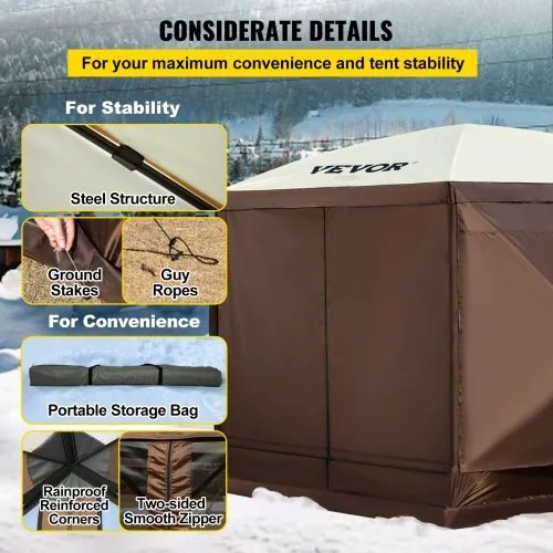 VEVOR Pop-up Camping Gazebo Camping Canopy Shelter 6 Sided 12&#039; x 12&#039; Sun Shade