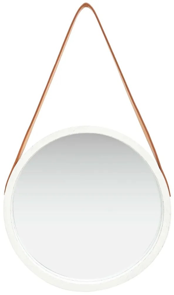 vidaXL Καθρέφτης Τοίχου με Λουρί Λευκός 40 εκ.