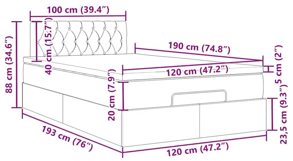 Οθωμανικό κρεβάτι με στρώμα Cream 120x190 cm Ύφασμα - Κρεμ