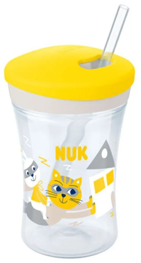 Ποτηράκι Παιδικό Action Cup 10751136 Με Καλαμάκι 230ml 12 Μηνών Yellow Nuk 230ml Plastic