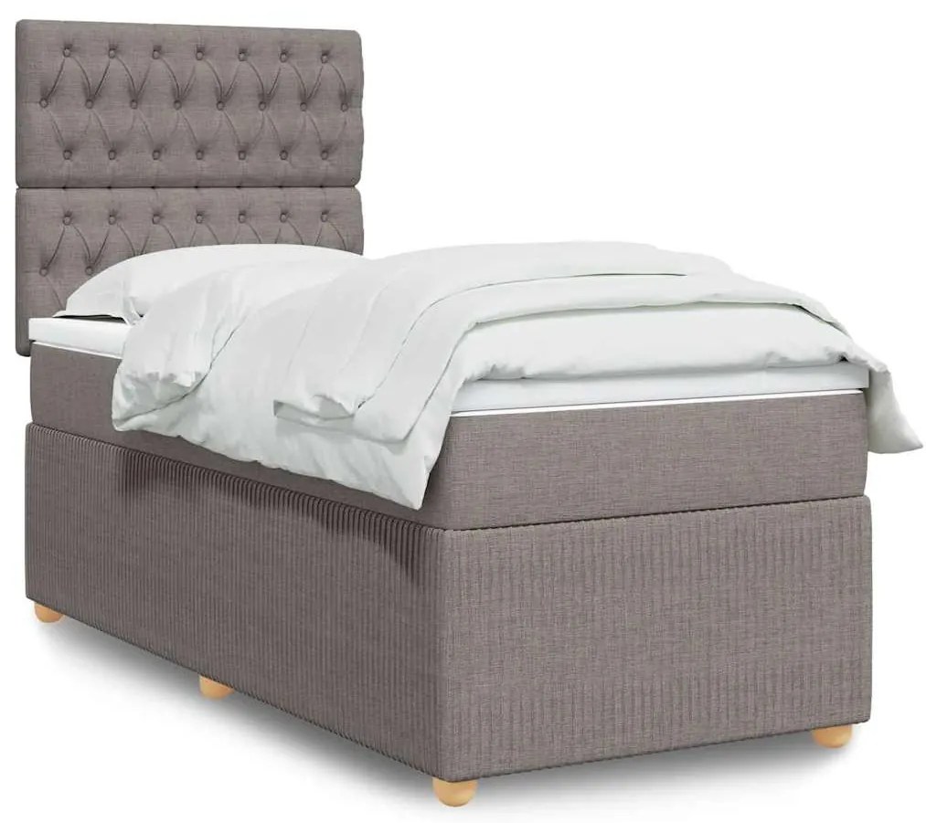 vidaXL Κρεβάτι Boxspring με Στρώμα Taupe 90x200 εκ. Υφασμάτινο