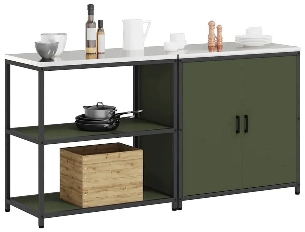 vidaXL Σετ Αποθήκευσης Κουζίνας με ράφι με πόρτα 2 pcs Ελιά Πράσινη