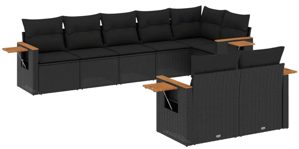 vidaXL Σαλόνι Κήπου 8 Τεμαχίων Μαύρο από Συνθετικό Ρατάν με Μαξιλάρια