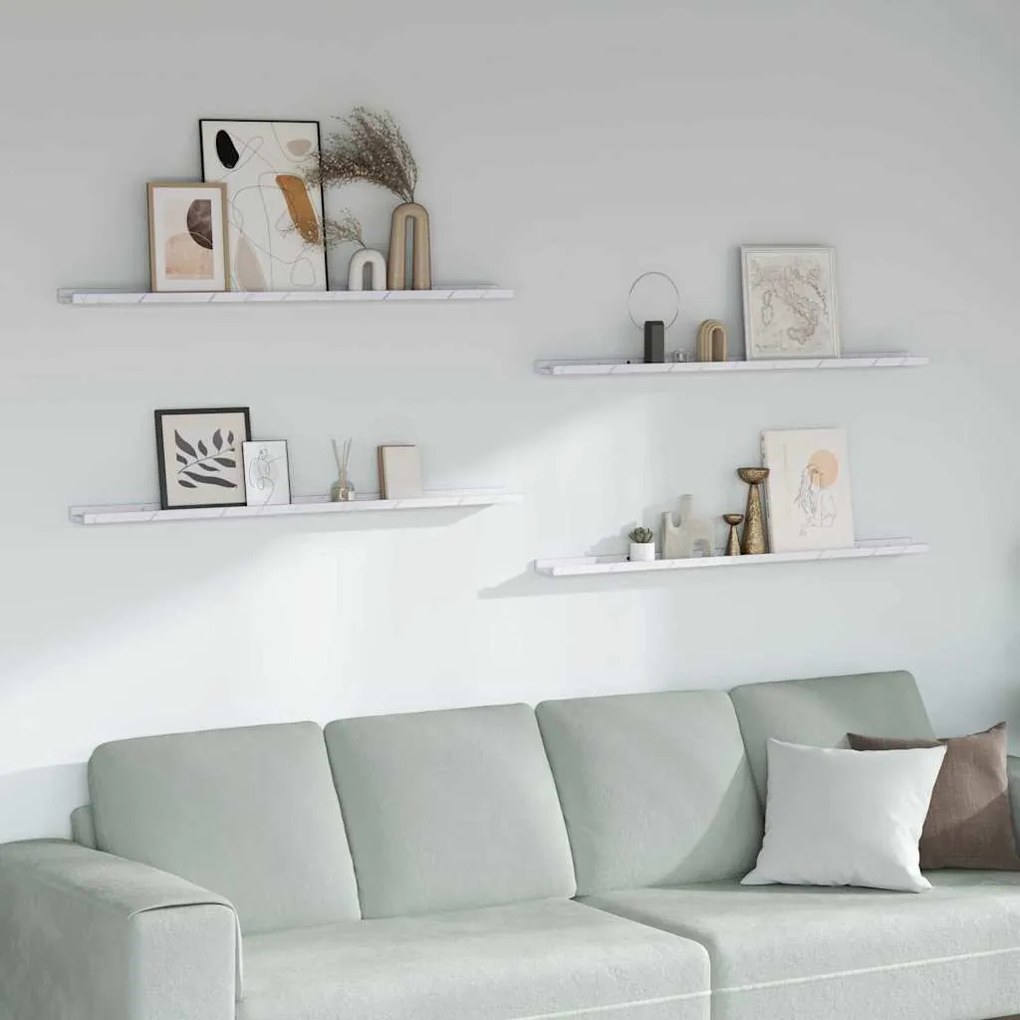 Ράφι Τοίχου με ράφι 4 pcs Λευκό Μάρμαρο 115 x 9 x 3 cm