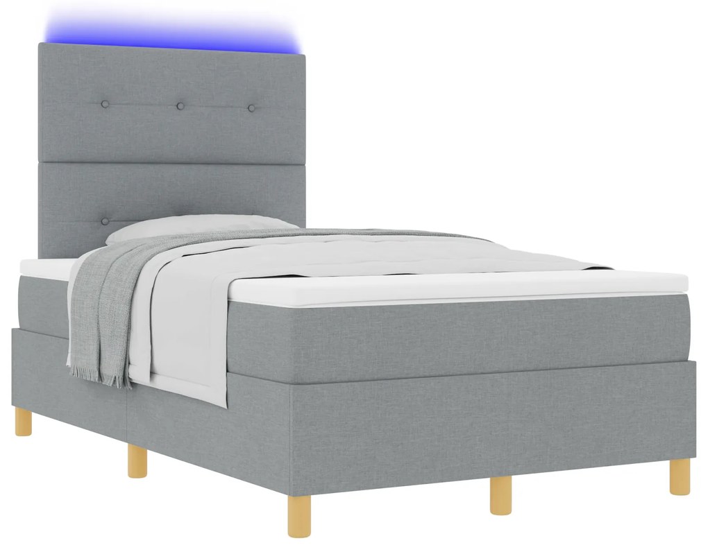 vidaXL Κρεβάτι Box Spring με Στρώμα & Φωτισμό LED Γκρι 120x200 εκ. Υφασμάτινο