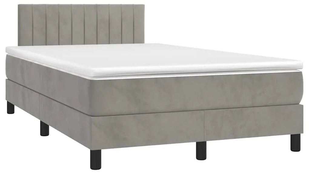 vidaXL Κρεβάτι Boxspring με Στρώμα & LED Αν.Γκρι 120x190εκ. Βελούδινο