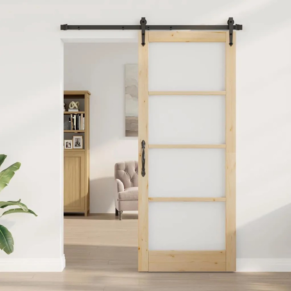 vidaXL Συρόμενη Πόρτα Χειροκίνητος Καφέ 86 x 211 cm Ξύλο και μέταλλο