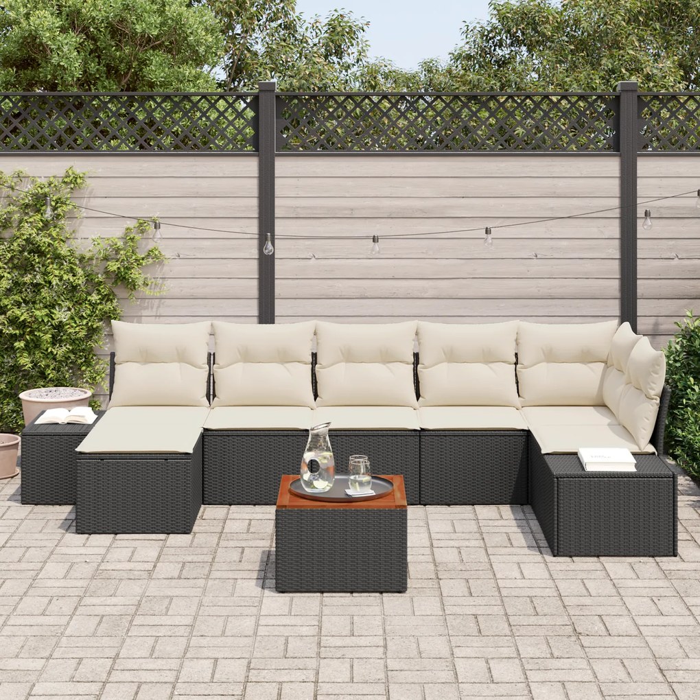 vidaXL Σετ Καναπέδων Κήπου 8 pcs Μαύρος, λευκός Ρατάν, Πολυεστέρας