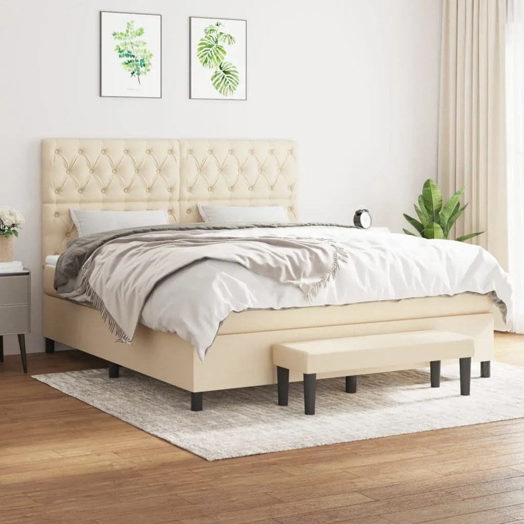 Κρεβάτι Boxspring με Στρώμα Κρεμ 160x200 εκ. Υφασμάτινο - Κρεμ