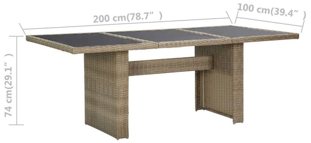 vidaXL Τραπεζαρία Κήπου Καφέ 200x100x74 εκ. από Γυαλί/Συνθετικό Ρατάν