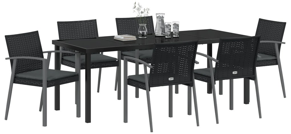 vidaXL Σετ κήπου 7 τεμαχίων  με μαξιλάρια. Μαύρο Poly Rattan.