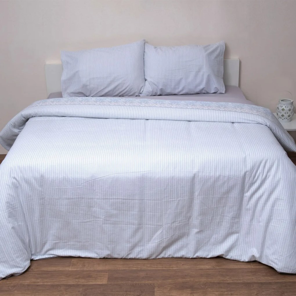 Φανελένια Σεντόνια Υπέρδιπλα (Σετ) Viopros Flannels 2550 Γκρι Γκρι,Γαλάζιο ΜΕ ΛΑΣΤΙΧΟ 160x200+25