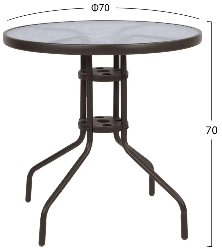 Τραπέζι LIMA Μεταλλικό Καφέ με Γυάλινη Επιφάνεια Φ70x70Υ εκ. 70x70x70 εκ.