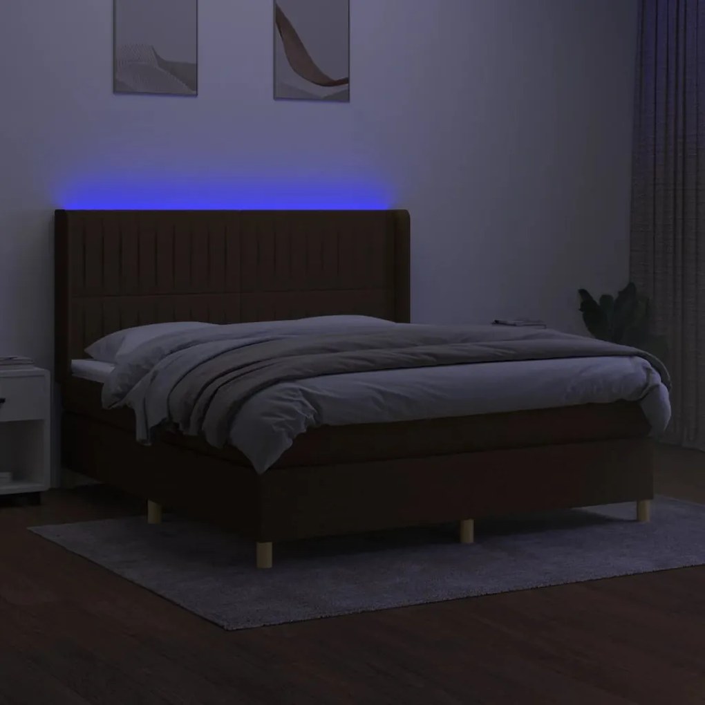 vidaXL Κρεβάτι Boxspring με Στρώμα & LED Σκ.Καφέ 160x200εκ. Υφασμάτινο
