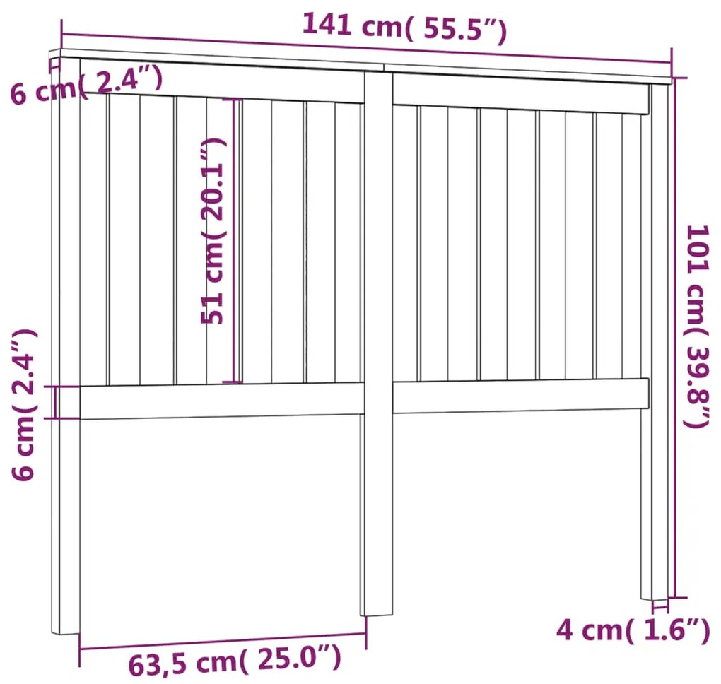 vidaXL Κεφαλάρι Κρεβατιού Λευκό 141x6x101 εκ. Μασίφ Ξύλο Πεύκου