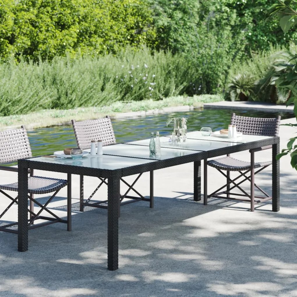 vidaXL Τραπέζι Κήπου Μαύρο 250x100x75 εκ. Ψημένο Γυαλί/Συνθετικό Ρατάν