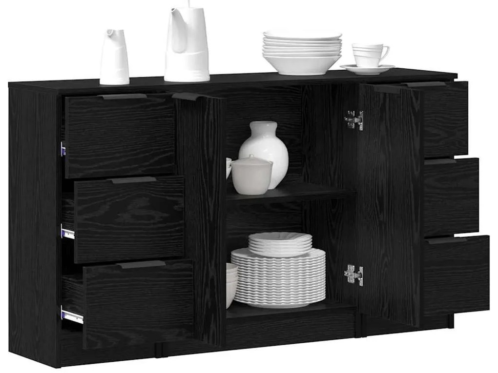 vidaXL Πλαϊνό γραφείο με συρτάρι 3 pcs Μαύρη δρυς 121 x 30 x 70 εκ.