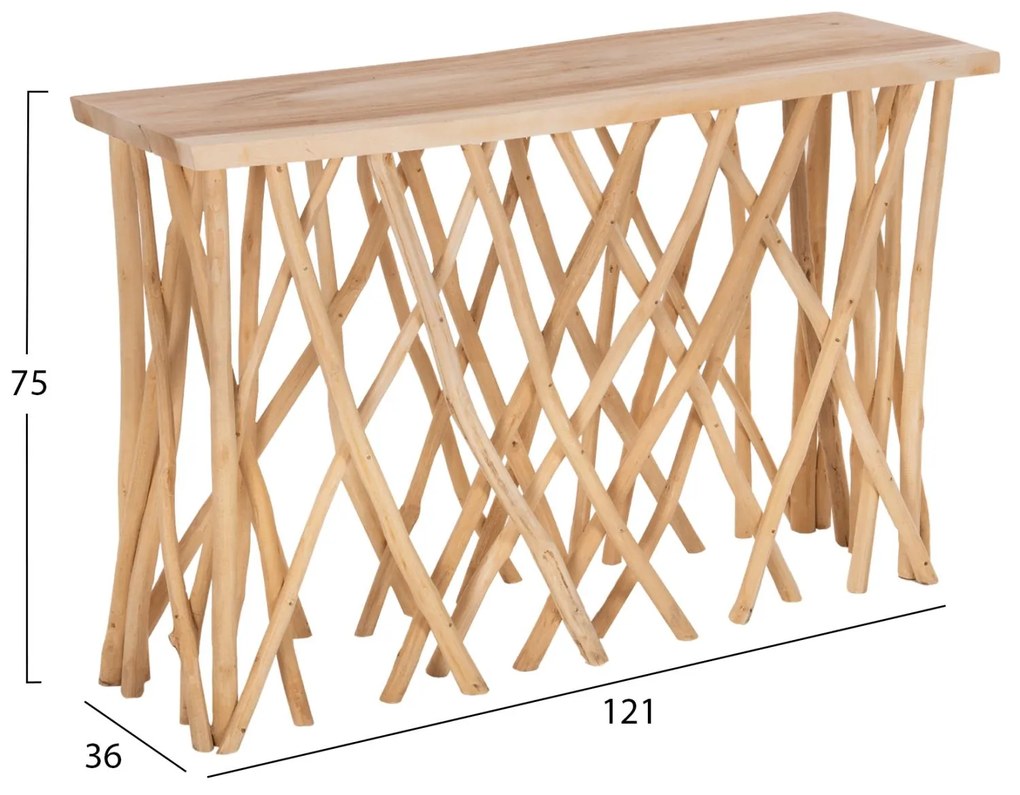 Κονσόλα Krant σε Ρουστίκ Στυλ Κλαδιά Teak &amp; 3εκ. Επιφάνεια 121x36x75Y εκ.