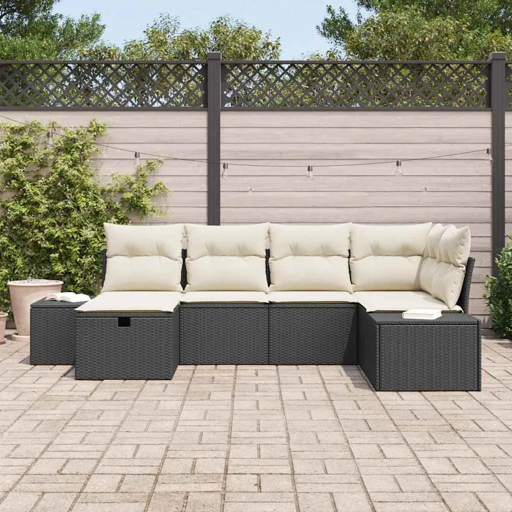 vidaXL Σετ Καναπέ Κήπου με μαξιλάρι 6 pcs Μαύρο Πολυ ράταν