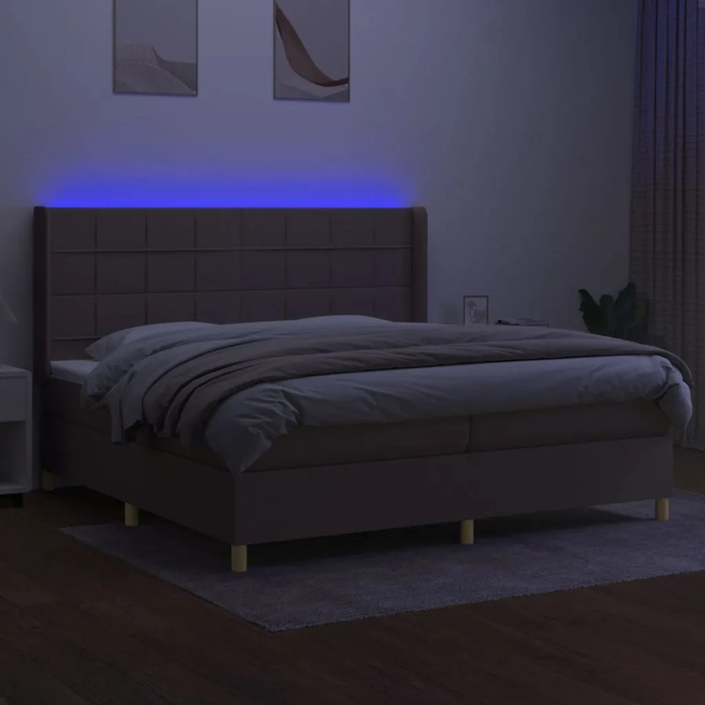 vidaXL Κρεβάτι Boxspring με Στρώμα & LED Taupe 200x200 εκ. Υφασμάτινο