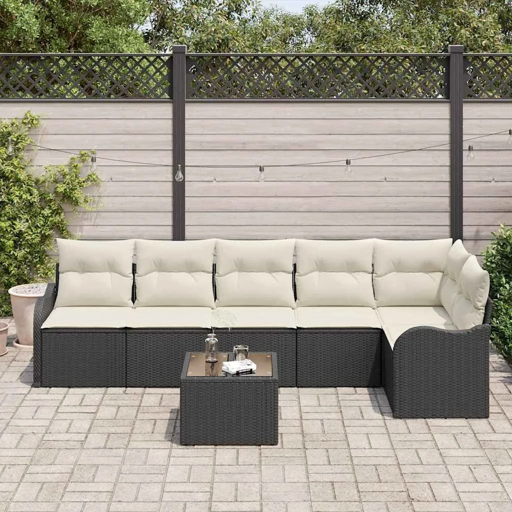 vidaXL Σετ Καναπέ Κήπου με μαξιλάρι 7 pcs Μαύρο Πολυ ράταν