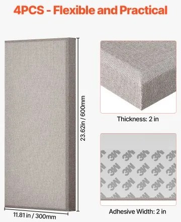 VEVOR 4 PCS Acoustic Wall Panels 2 in Thick 23.6 x 11.8 in Self-adhesive Camel