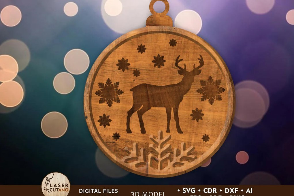 Σετ των 3 Intra απο ξύλο plywood 3mm-4mm πάχος Χριστουγεννιάτικο Ελάφι, Διακόσμηση παιχνιδιών Χριστουγεννιάτικου Δέντρου Δίασταση 4x4 cm INTRAFABR-84375182
